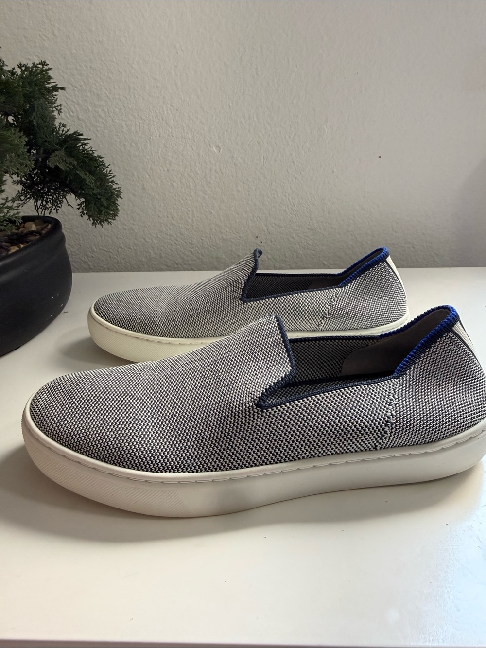 Rothy's sneakers women size 7  Slip-On Knit Sneakers - Gray with Blue Accent - Picture 2 of 9